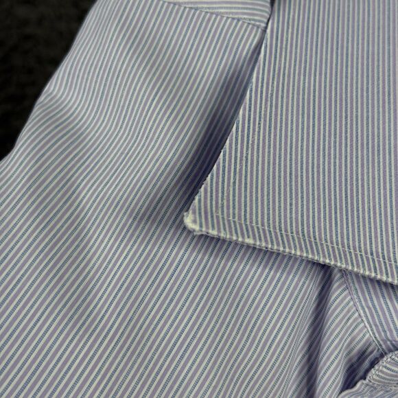 Canali Shirt Mens 16.5 Purple Striped Dress Shirt Spread Collar Made in Italy - Picture 5 of 13